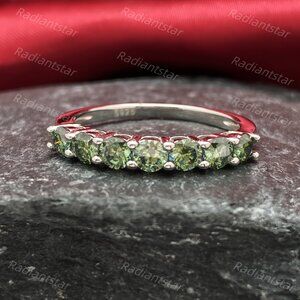 NEW Certified 3mm Dark Blue Green Moissanite 7 Stone Half Eternity Band Ring